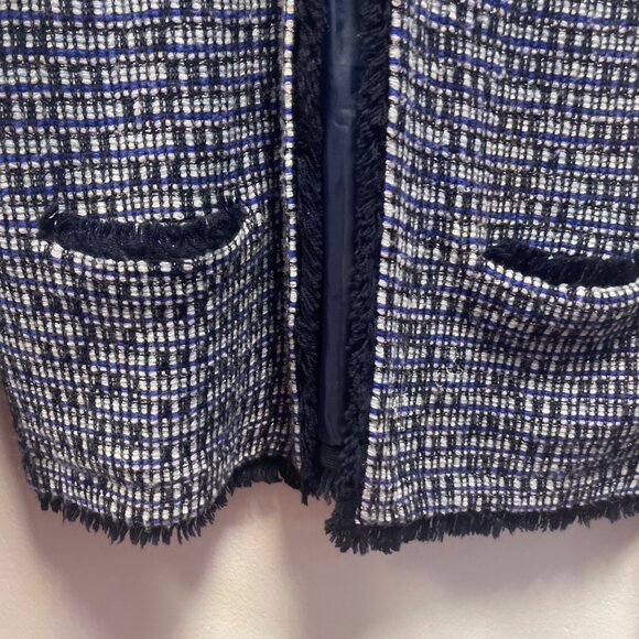J.Crew Tweed Jacket S Blue & White Fringed Edge - Picture 4 of 11